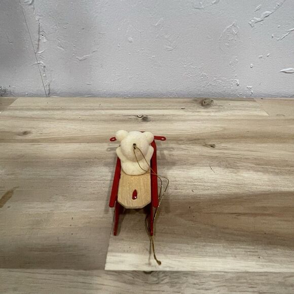 Vintage 1980's Avon White Teddy Bear on Red Metal Sleigh Christmas Ornament - Picture 5 of 6